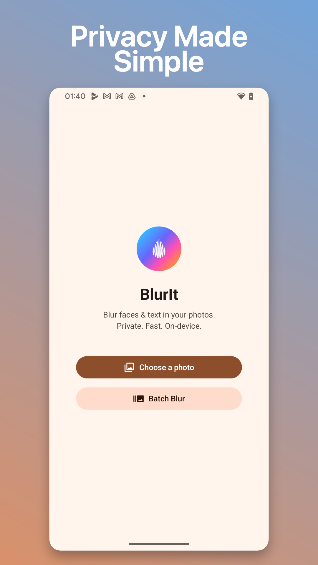 BlurIt home screen - Privacy Made Simple