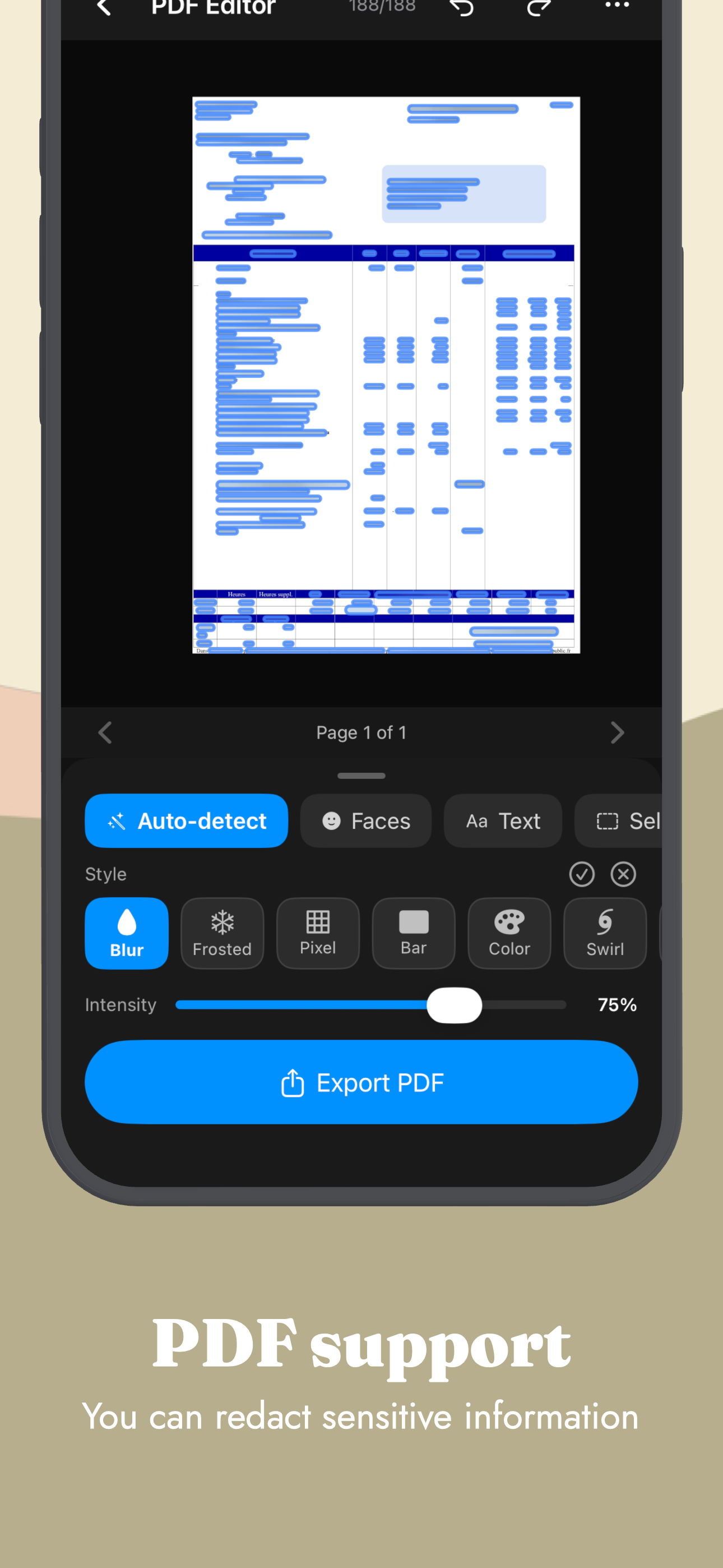 PDF redaction with auto-detect and multiple blur styles